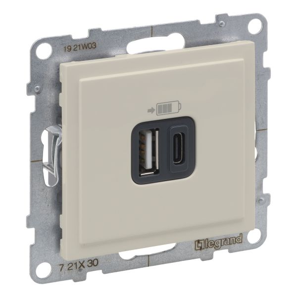 Розетка USB Legrand 721230 SUNO Розетка USB Тип А+C 15Вт 3,0А 5В, колір Слонова кістка