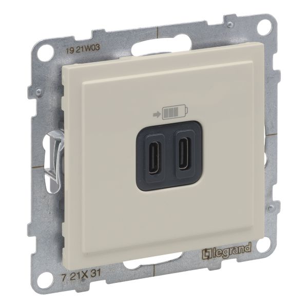 Розетка USB Legrand 721231 SUNO Розетка USB Тип С+C 15 Вт 3,0А 5В, колір Слонова кістка