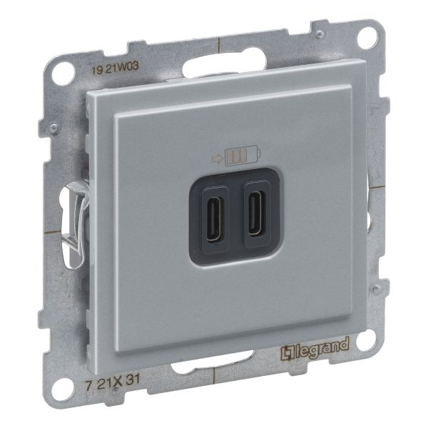 Розетка USB Legrand 721331 SUNO Розетка USB Тип С+C 15 Вт 3,0А 5В, колір Алюміній