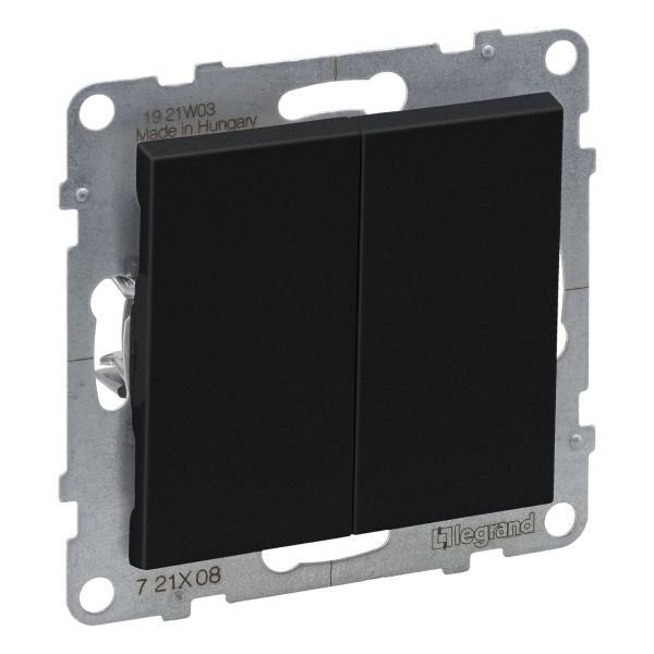 Перемикач прохідний 2-клавішний Legrand 721408 SUNO Перемикач двоклавішний 10А автоматичні клеми, колір Чорний