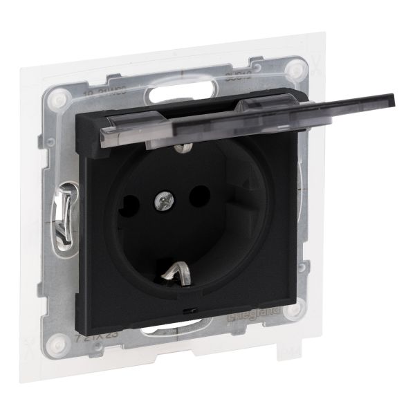 Розетка 220В Legrand 721423 SUNO Розетка силова з кришкою 2К+З IP44 16А, 250 В авт. клеми, колір Чорний