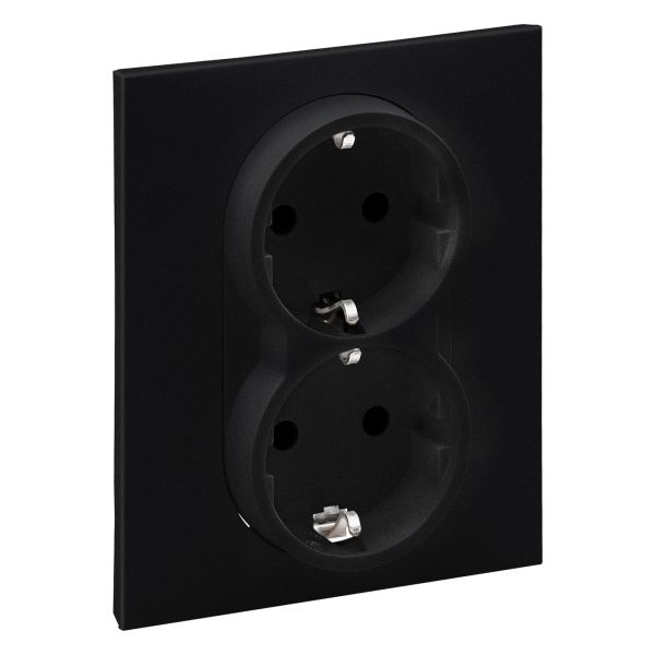 Розетка двойная 220В Legrand 721426 SUNO Розетка силова 2х2К+З 16А, 250 В авт. клеми, зі шторками , колір Чорний