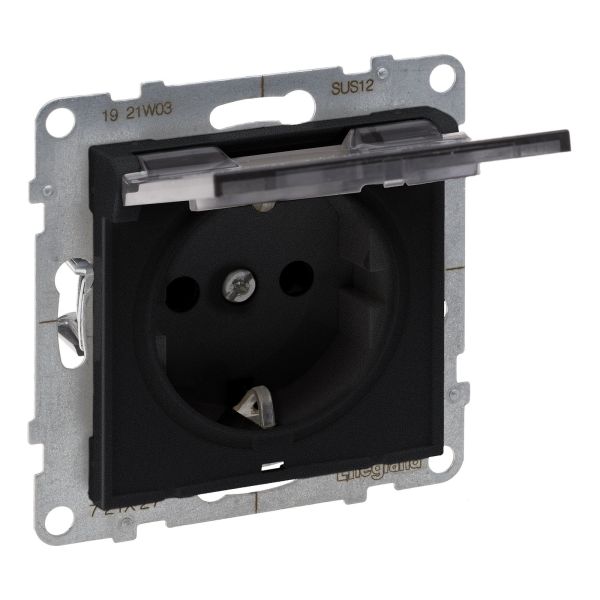 Розетка 220В Legrand 721427 SUNO Розетка силова 2К+З з кришкою 16А, 250 В автоматичні клеми , колір Чорний
