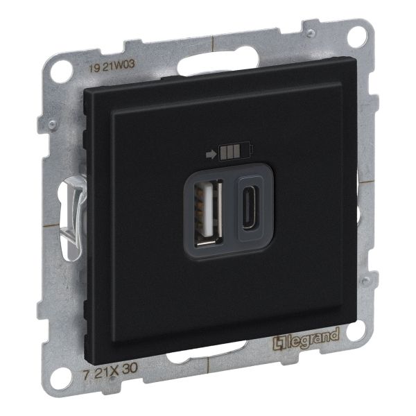 Розетка USB Legrand 721430 SUNO Розетка USB Тип А+C 15Вт 3,0А 5В, колір Чорний