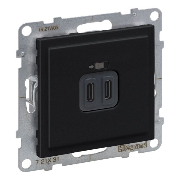 Розетка USB Legrand 721431 SUNO Розетка USB Тип С+C 15 Вт 3,0А 5В, колір Чорний