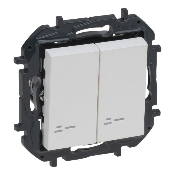 Переключатель проходной 2-клавишный Legrand 863118B NILOE STEP Перемикач двоклавішний з підсвіткою 10А автоматичні клеми