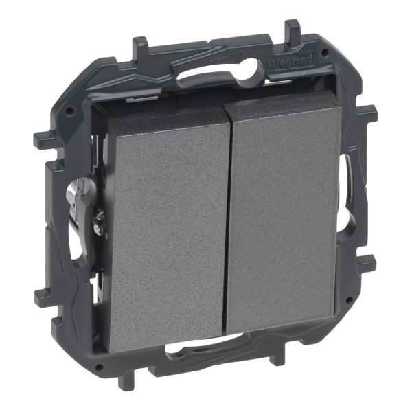 Выключатель без фиксации 2-клавишный Legrand 863412B NILOE STEP Вимикач кнопковий двоклавішний 6А автоматичні клеми