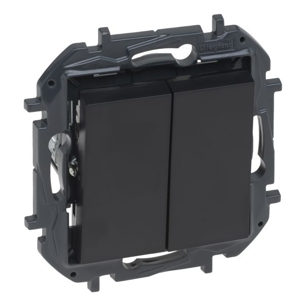 Выключатель без фиксации 2-клавишный Legrand 863512B NILOE STEP Вимикач кнопковий двоклавішний 6А автоматичні клеми