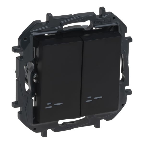 Переключатель проходной 2-клавишный Legrand 863518B NILOE STEP Перемикач двоклавішний з підсвіткою 10А автоматичні клеми