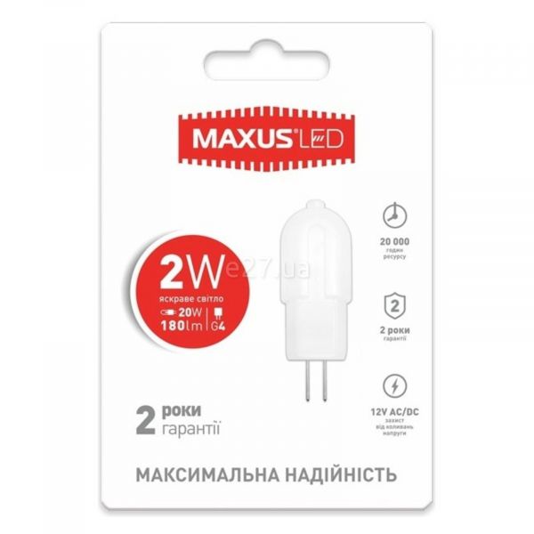 Лампа світлодіодна Maxus 1-LED-208 потужністю 2W. Типорозмір — G4 з цоколем G4, температура кольору — 4100K