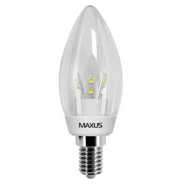 Лампа светодиодная Maxus 1-LED-265 мощностью 3W. Типоразмер — C37 с цоколем E14, температура цвета — 3000K