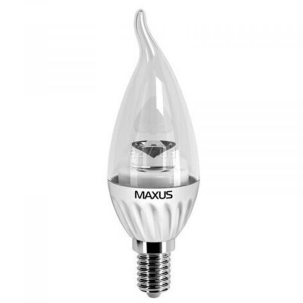 Лампа світлодіодна Maxus 1-LED-281 потужністю 4W. Типорозмір — C37 з цоколем E14, температура кольору — 3000K