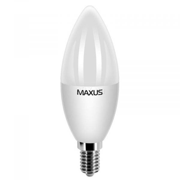 Лампа світлодіодна Maxus 1-LED-375 потужністю 5.5W. Типорозмір — C37 з цоколем E14, температура кольору — 3000K