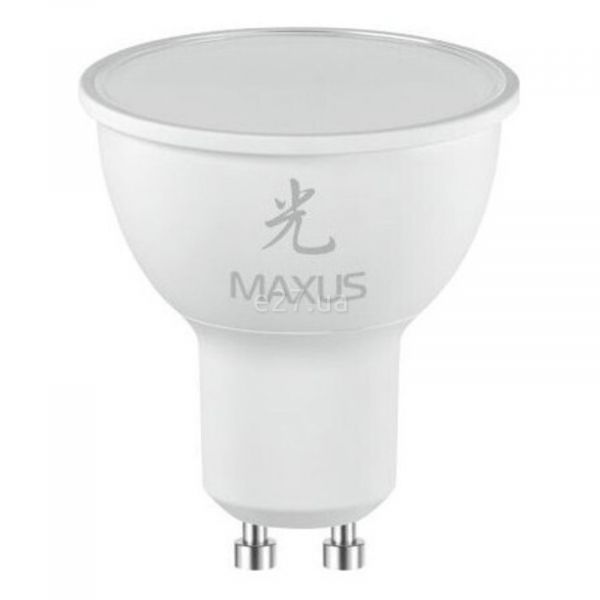 Лампа світлодіодна Maxus 1-LED-402 потужністю 5W з серії Sakura. Типорозмір — MR16 з цоколем GU10, температура кольору — 5000K