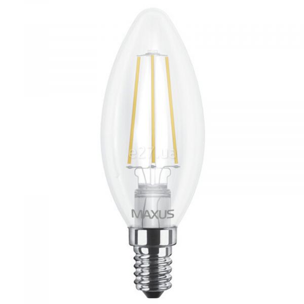 Лампа світлодіодна Maxus 1-LED-537 потужністю 4W з серії Filament. Типорозмір — C37 з цоколем E14, температура кольору — 3000K
