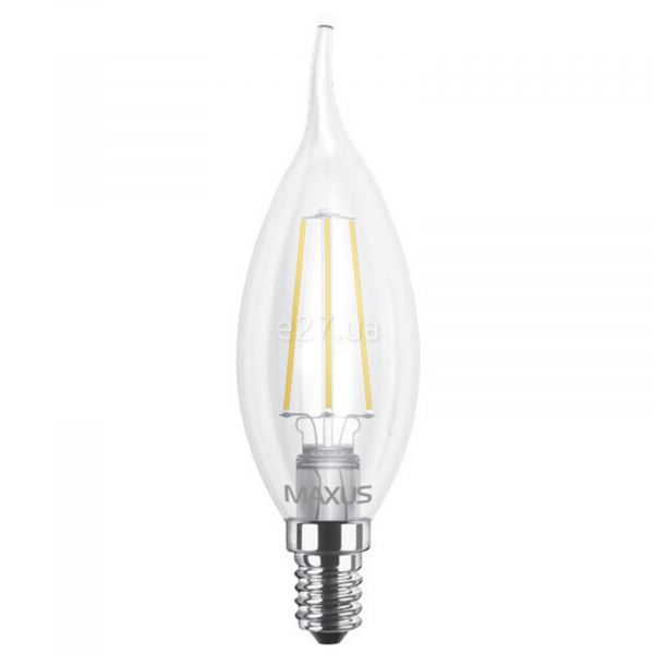 Лампа світлодіодна Maxus 1-LED-539 потужністю 4W з серії Filament. Типорозмір — C37 з цоколем E14, температура кольору — 3000K