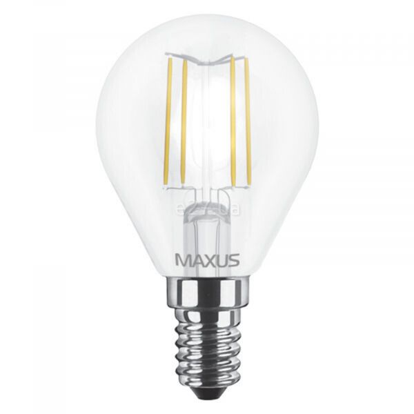 Лампа світлодіодна Maxus 1-LED-547 потужністю 4W з серії Filament. Типорозмір — G45 з цоколем E14, температура кольору — 3000K
