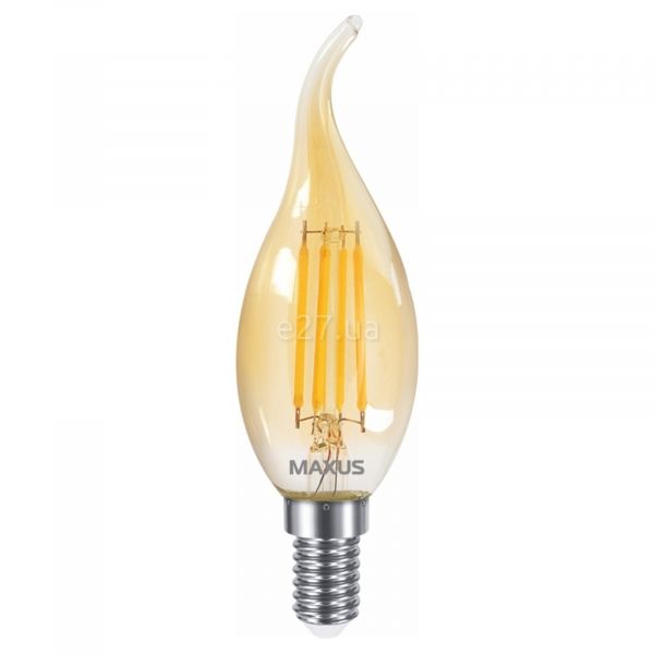 Лампа светодиодная Maxus 1-MFM-731 мощностью 4W из серии Filament. Типоразмер — C37 с цоколем E14, температура цвета — 2700K