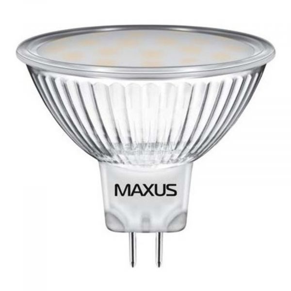 Лампа світлодіодна Maxus 3-LED-143 потужністю 3W. Типорозмір — MR16 з цоколем GU5.3, температура кольору — 3000K. У наборі 3шт.
