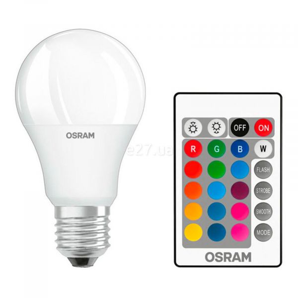 Лампа светодиодная Osram 4058075430754 мощностью 9W из серии LED. Типоразмер — A60 с цоколем E27, температура цвета — 2700K+RGB