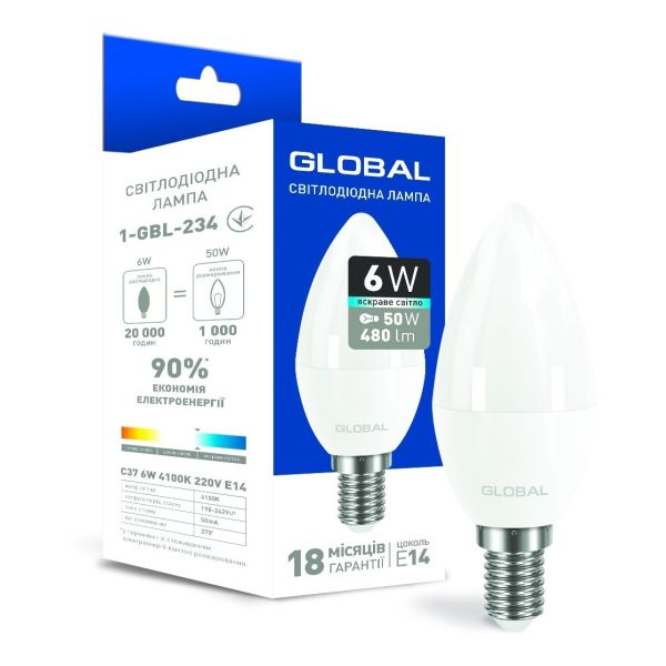 Лампа светодиодная Outlet Global 1-GBL-234 мощностью 6W с цоколем E14,