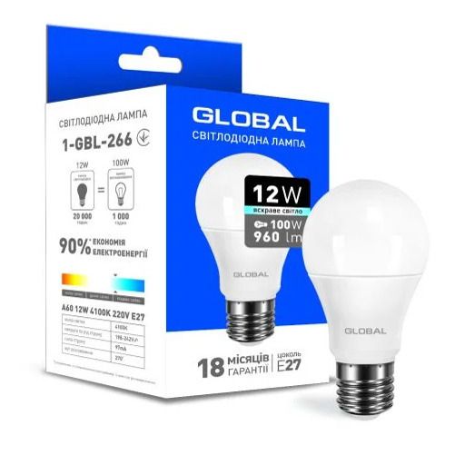 Лампа светодиодная Outlet Global 1-GBL-266 мощностью 12W с цоколем E27, температура цвета — 4100K