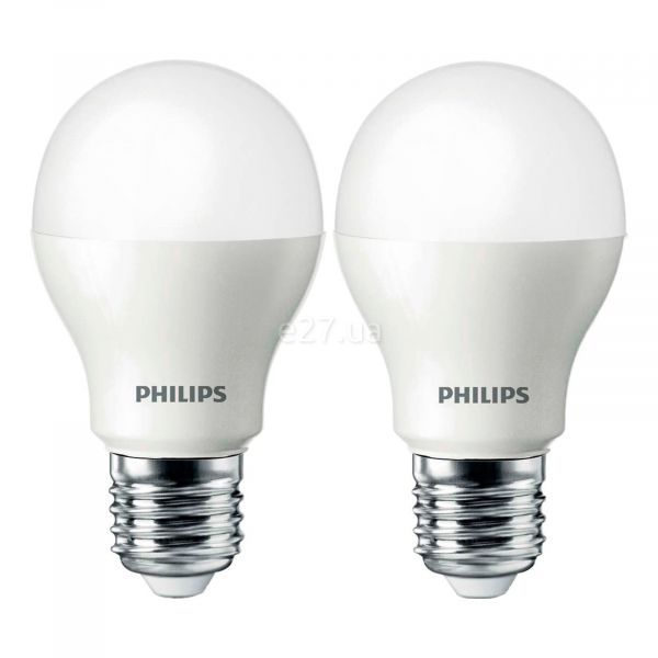 Лампа светодиодная Philips 8711500817648 мощностью 7.5W из серии LEDBulb. Типоразмер — A55 с цоколем E27, температура цвета — 3000K. В наборе 2шт.