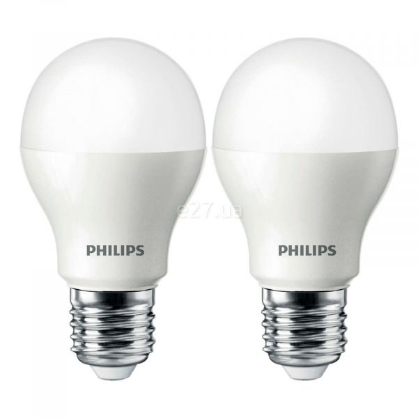 Лампа світлодіодна Philips 8717943885022 потужністю 9W з серії LEDBulb. Типорозмір — A55 з цоколем E27, температура кольору — 6500K. У наборі 2шт.