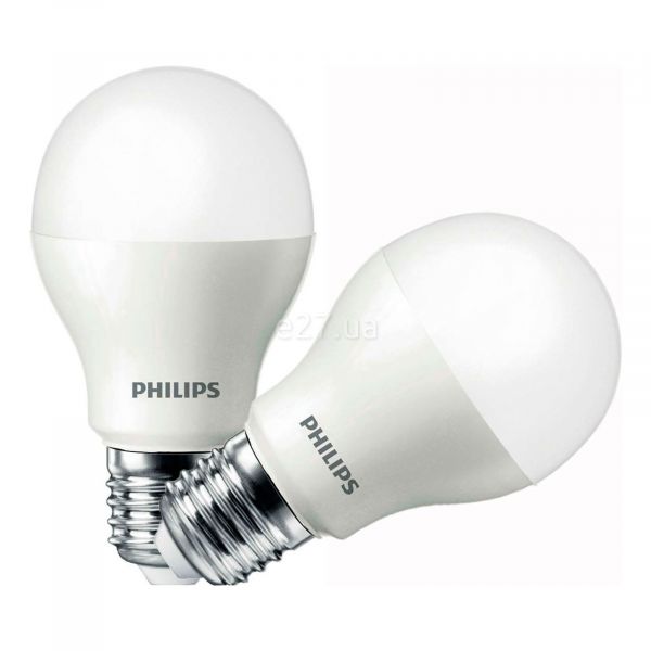 Лампа світлодіодна Philips 8717943885053 потужністю 10.5W з серії LEDBulb. Типорозмір — A55 з цоколем E27, температура кольору — 6500K. У наборі 2шт.