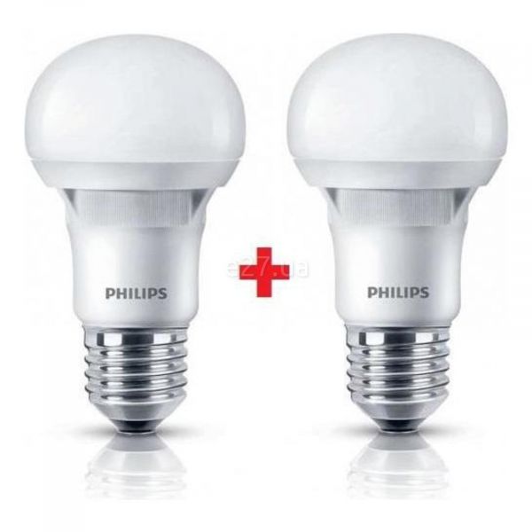 Лампа светодиодная Philips 8717943885312 мощностью 7W из серии LEDBulb. Типоразмер — A60 с цоколем E27, температура цвета — 3000K. В наборе 2шт.