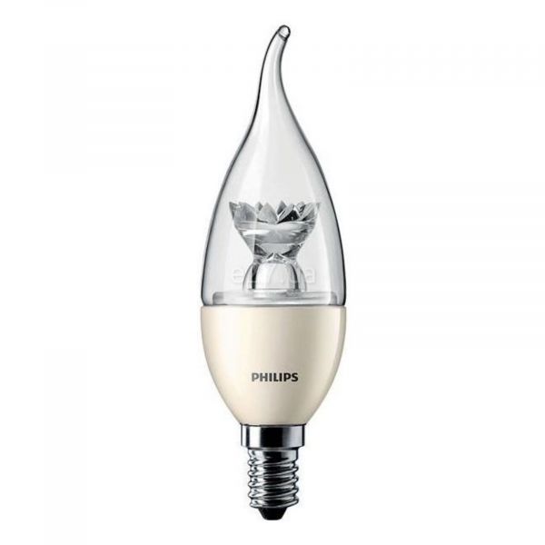 Лампа світлодіодна Philips 929000271902 потужністю 6W з серії Master LEDcandle. Типорозмір — BA39 з цоколем E14, температура кольору — 2700K