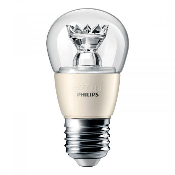 Лампа світлодіодна Philips 929000272102 потужністю 6W з серії Master LEDlustre. Типорозмір — P48 з цоколем E27, температура кольору — 2700K