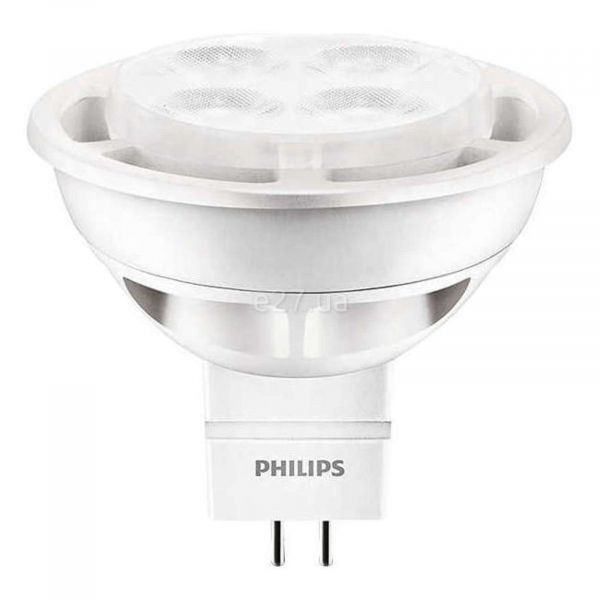 Лампа світлодіодна Philips 929001146007 потужністю 5W з серії Essential LED. Типорозмір — MR16 з цоколем GU5.3, температура кольору — 2700K