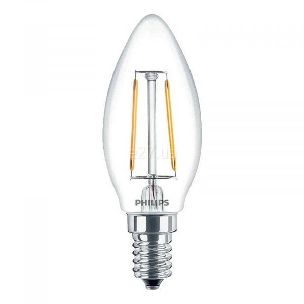 Лампа світлодіодна Philips 929001180107 потужністю 2.3W з серії LED Filament. Типорозмір — B35 з цоколем E14, температура кольору — 2700K