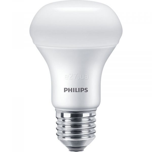 Лампа світлодіодна Philips 929001857687 потужністю 7W з серії Essential. Типорозмір — R63 з цоколем E27, температура кольору — 2700K