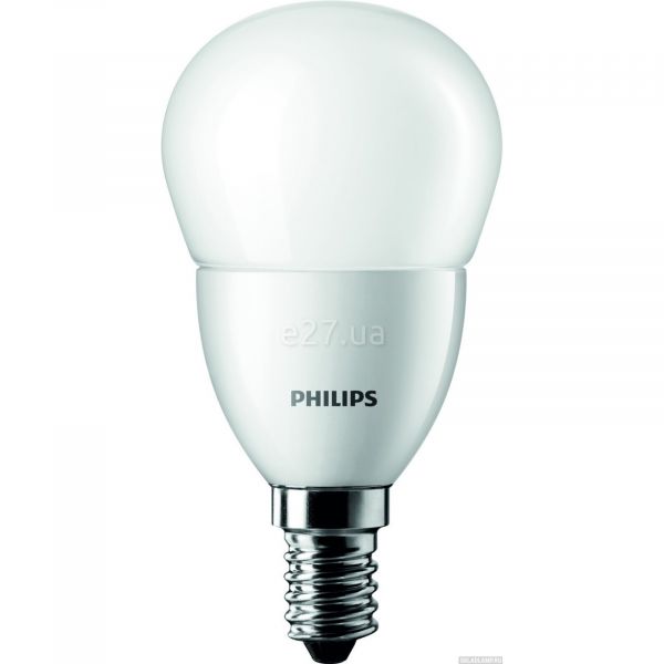 Лампа світлодіодна Philips 929001886907 потужністю 6.5W з серії Essential. Типорозмір — P45 з цоколем E14, температура кольору — 4000K