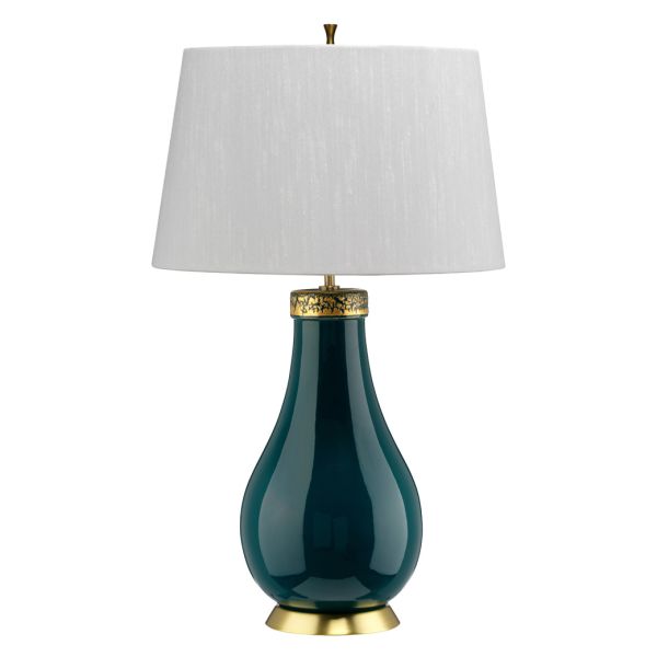 Настольная лампа Quintiesse QN-HAVERING-TL-IV Havering 1 Light Table Lamp Azure-Turquoise & Aged Brass Light Ivory Shade