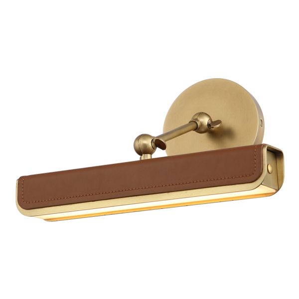 Подсветка для картин Quintiesse QN-VALISE-PL-S-VBS-CL Alora Valise Valise Picture Small LED Picture Light Vintage Brass/Cognac Leather