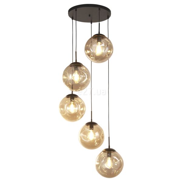 Підвісний світильник Searchlight 22123-5BK Punch 5Lt Multi Drop Pendant - Black with Punched Champagne