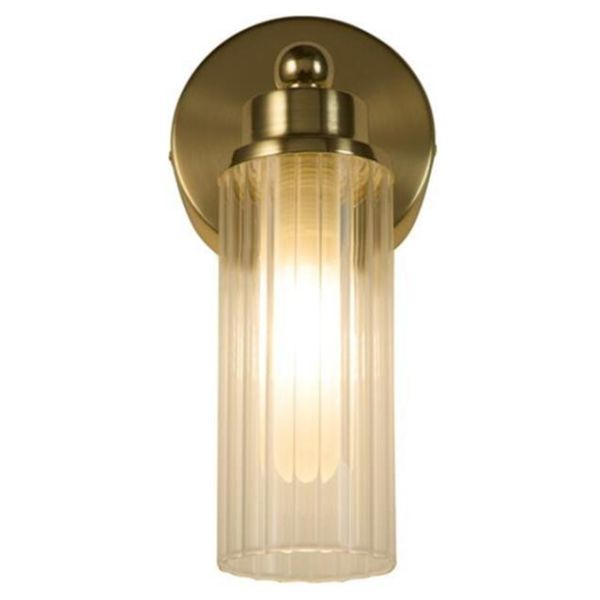 Бра Searchlight 29981SB Imperial 1Lt Wall Light, Satin Brass Metal & Clear Ribbed Gl