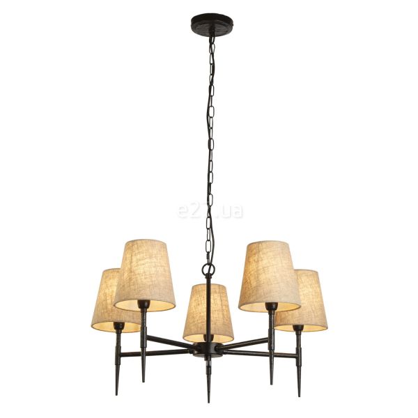Люстра Searchlight 30690-5BK Gothic 5Lt Pendant - Hammered Black with Natural Linen Shade
