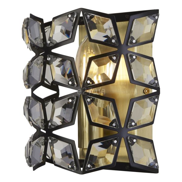 Бра Searchlight 59811-1BSB Iris Wall Light - Brass, Black Metal & Crystal