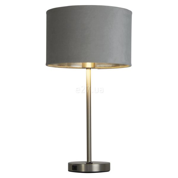 Настільна лампа Searchlight EU58911GY Finn Table Lamp - Satin Nickel, Light Grey Velvet Shade