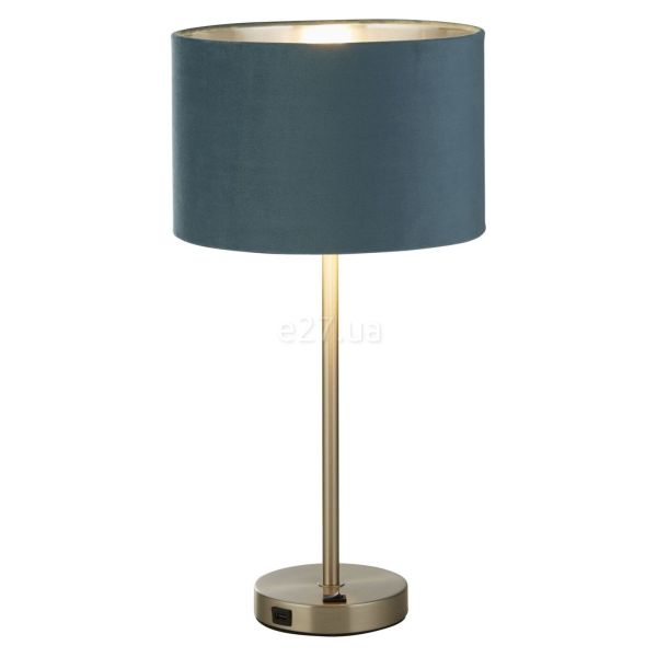 Настільна лампа Searchlight EU58911TE Finn Table Lamp - Satin Nickel, Teal Velvet Shade