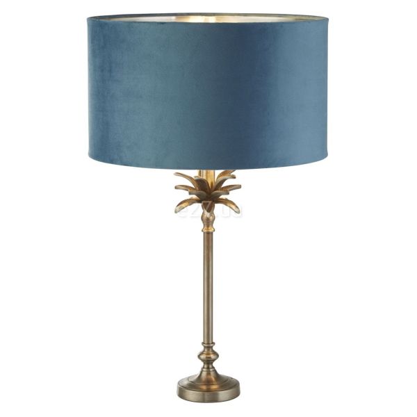 Настольная лампа Searchlight EU81210TE Palm Table Lamp - Antique Nickel & Teal Velvet Shade