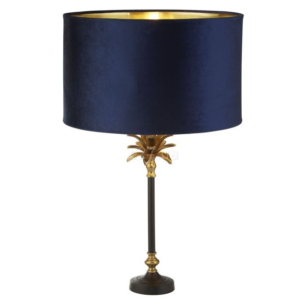 Настільна лампа Searchlight EU81211AZ Palm Table Lamp - Black & Brass Metal & Navy Velvet Shade