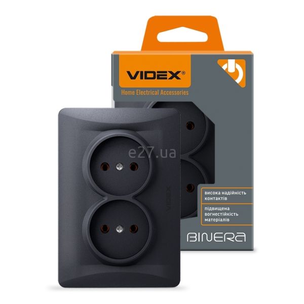 Розетка двойная 220В Videx 24471 Binera VF-BNSK2-BG