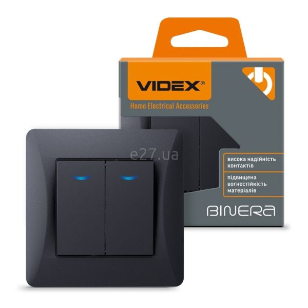 Выключатель 2-клавишный Videx 24460 Binera VF-BNSW2L-BG