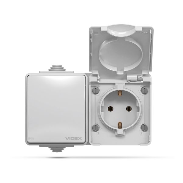Розетка 220В з вимикачем 1-клавішним Videx 25187 Binera IP65 VF-BNW3-G